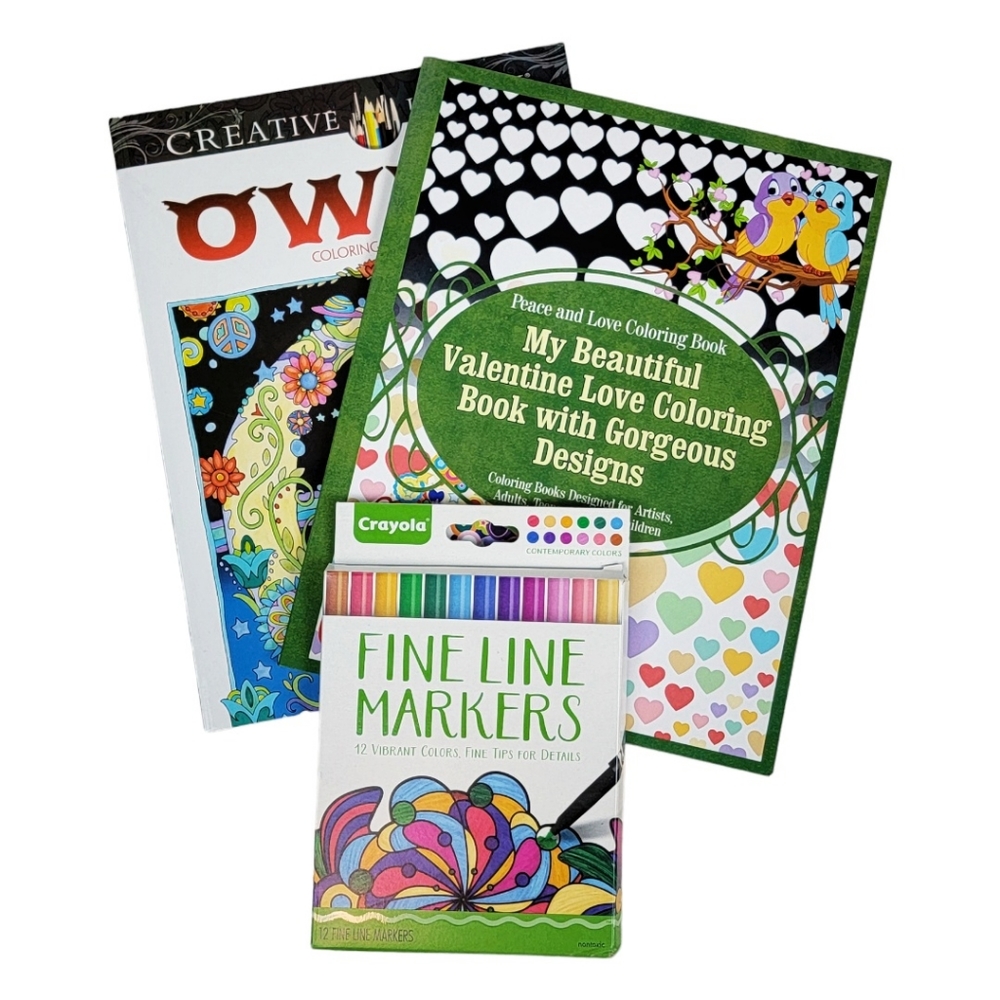 My Beautiful Valentine & Owl Adult Coloring Books & Markers